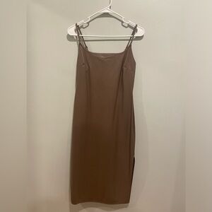 Wild Fable Women’s Size Small Faux Leather Brown Midi Sleevless Dress with Slit